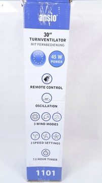 Черный колонный вентилятор Ansio + пульт дистанционного управления