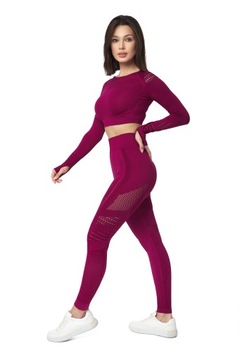 ZESTAW SPORTOWY CROP TOP + LEGGINSY BORDO S