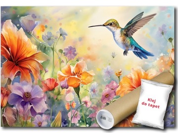 FOTOTAPETA WINYLOWA KOLIBER PTAK PTASZEK KWIATY ŁĄKA NATURA 104x70,5