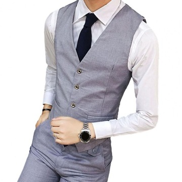 Fashion Men Vests Waistcoat Solid Color V Neck Sle