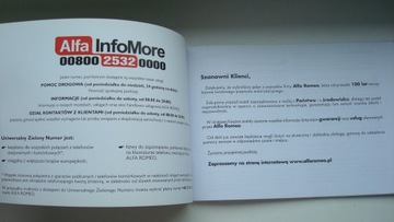 Alfa Romeo książka serwisowa gwarancyjna ALFA Romeo PL 04.2011 +naklejka