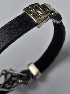 Мужской кожаный браслет, сталь 316л, мотоциклетный.