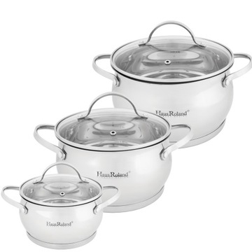 KOMPLET GARNKÓW STALI NIERDZEWNEJ 6 ELEM. ZESTAWA 3 GARNKÓW+POKRYWY