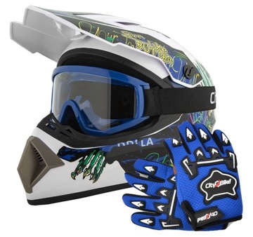 ZESTAW KASK CROSSOWY M BMX ENDURO QUAD GOGLE RĘKAWICE