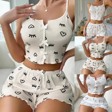 Sexy Women's Pajama Set Print Shorts Suit Bowknot