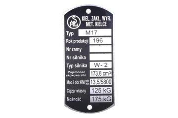 TABLICZKA ZNAMIONOWA SHL M17 AG