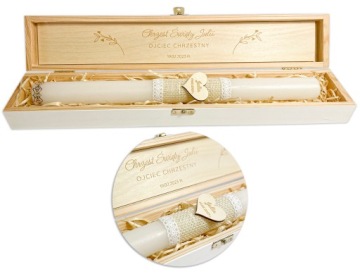 КРЕЩЕННАЯ СВЕЧА В ДЕРЕВЯННОЙ КОРОБКЕ С ГРАВИРОВКОЙ