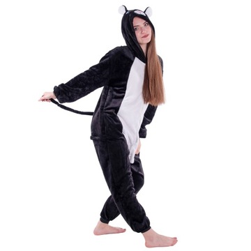 KOT Czarny Kotek PIŻAMA Jednoczęściowa Kigurumi Onesie Dla Dzieci 134