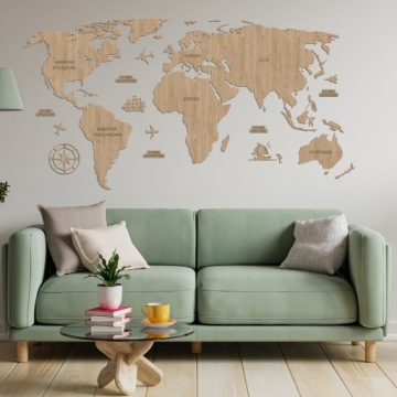 Деревянная карта мира декоративная подробная 3D модель