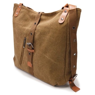 GR38 Torebka Brązowa TORBA PLECAK Pojemna 2w1