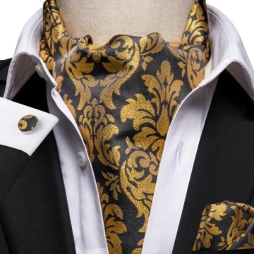Jedwabny Fular Krawat Ascot Żakardowy Modny Zestaw