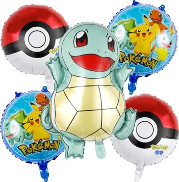 Balony foliowe SQUIRTLE POKEMON POKEBAL urodziny zestaw balonów 5 szt. hel