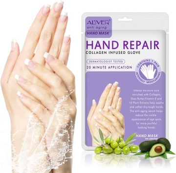 1 para rękawiczek nawilżających, ALIVER Hand Skin Repair Renew Mask