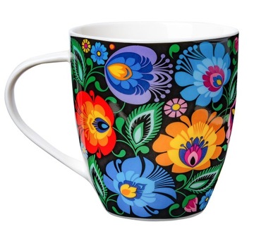 KUBEK FOLK 480 ML - WZORY ŁOWICKIE - CZARNY