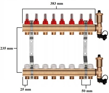 Латунный коллектор C.O. 8 для напольного отопления и НАКЛАДНОЙ КОРОБКИ + БЕСПЛАТНЫЙ нож.
