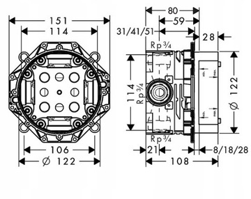 HANSGROHE комплект скрытого монтажа черный 30 см ТЕРМОСТАТ