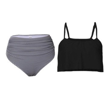 Góra bikini Crop z falbanką, czarna, 2XL
