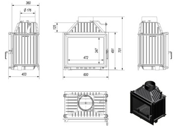 WKŁAD KOMINKOWY EKO kominek żeliwny MAJA fi 180