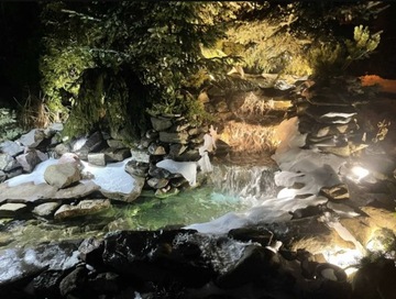 Горный ручей, садовый водопад, река, каскад, природный пруд