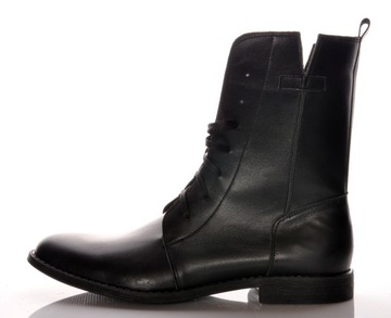 BUTY BULLET za kostkę TRAPERY MILITARNE CZARNE SZTYBLETY SKÓRZANE WYSOKIE44