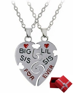 NASZYJNIK 2 SIÓSTR SERCE PUZZLE PUDEŁKO GRATIS 2 SZT DZIEŃ DZIECKA C3349