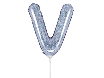BALON FOLIOWY LITERA V HOLO SREBRNY 14'' 35cm