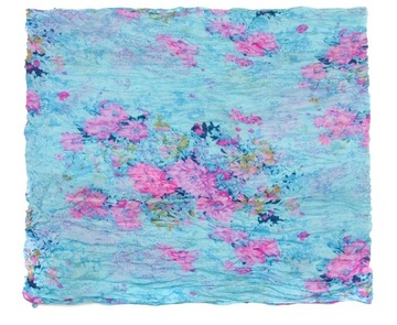 DUŻY KOMIN apaszka chusta w kwiaty - niebieski / różowy 14