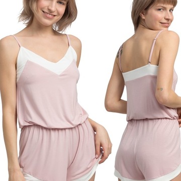 OUTLET DAMSKI STYLOWY KOMBINEZON NA RAMIĄCZKACH REGULOWANY RÓŻOWY 42 XL