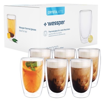 6X Szklanki Termiczne Do Kawy Herbaty Latte Drinków 450ml Podwójna Ścianka