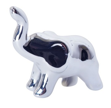 Słonik słoń z trąbką srebrny ceramiczny srebrna figurka prezent 5x6