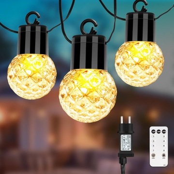 GIRLANDA LAMPKI KRYSZTAŁOWE KULE OGRODOWE 15M 25LED