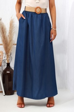 ЮБКА ЖЕНСКАЯ ДЛИННАЯ ЮБКА МАКСИ, ДЖИНСЫ ЖЕНСКИЕ, МОДНЫЙ РЕМЕНЬ, ТЕМНО-СИНИЙ