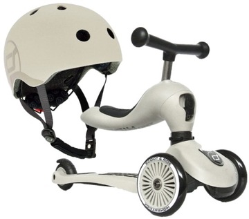 Scoot And Ride Ash ZESTAW HULAJNOGA Jeździk 2w1 + KASK LED S-M 2-5 + GRATIS