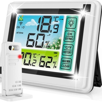 STACJA POGODOWA POGODA HIGROMETR ELEKTRYCZNY POKOJOWY LCD MAGNES + CZUJNIK