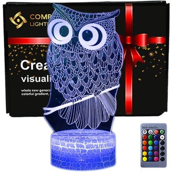 Lampka 3D nocna led usb + pilot prezent Sowa