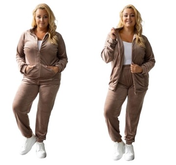 Dres welurowy damski komplet dresowy PLUS SIZE spodnie bluza BEŻOWY 48/50