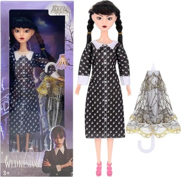 LALKA WEDNESDAY ADDAMS 30 cm AKCESORIA LALKA RODZINA ADDAMSÓW PARASOLKA