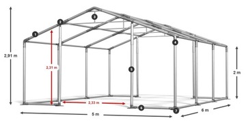 Промышленная складская палатка 5x6 м, стальная DAS 560 Вт