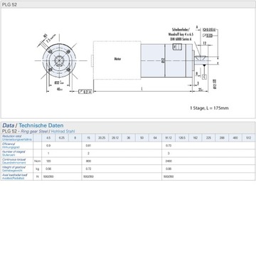 Dunkermotoren GR 53x58 PLG52 3000/667 об/мин 60Вт 24В