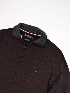 Tommy Hilfiger bordowy sweter wełna M logo