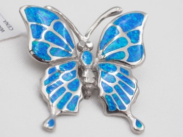 Wisior zawieszka srebrna 925 motyl z niebieskim opalem