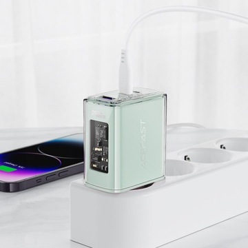Сетевое зарядное устройство GaN 65 Вт, 3 порта 1x USB 2x USB-C, розовый