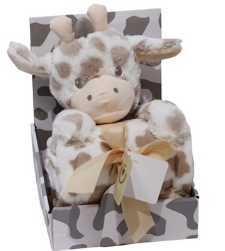 BotoBaby Kocyk beżowy w łatki 75x100 cm + maskotka ŻYRAFA prezent CHRZEST