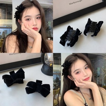 Para Black Velvet Bow Trąbka Side Bangs Spinka do włosów