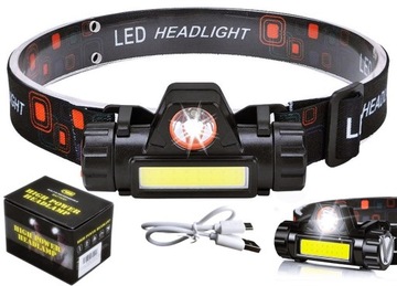 LATARKA CZOŁOWA COB LAMPKA CZOŁÓWKA Z MAGNESEM LED REGULOWANA WODOODPORNA