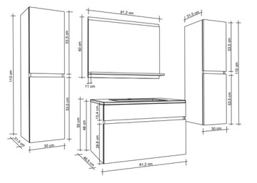 Stella 80 ДУБ/БЕЛЫЙ навесной шкаф под умывальник с умывальником
