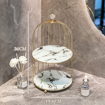 Półka na przybory do makijażu, stojak do przechowywania kosmetyków z marmurową tacą, 2 poziomy