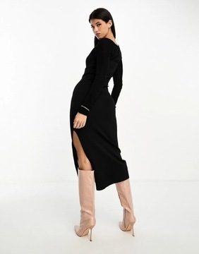 Asos Design NH2 ppm czarna midi sukienka łączenie kontrast rozcięcie M