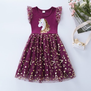 Moda dziecięca Sukienki bez rękawów jednorożec Prints Casual cute B468-1