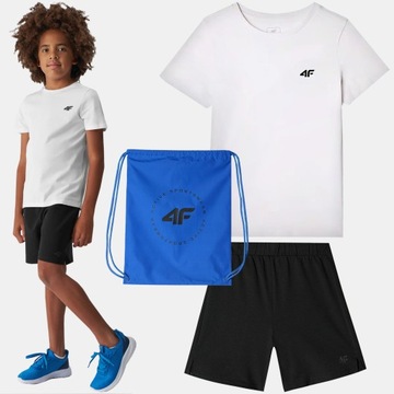 STRÓJ SPORTOWY CHŁOPIĘCY 4F NA WF TRENINGOWY T-SHIRT SPODENKI WOREK 134/140